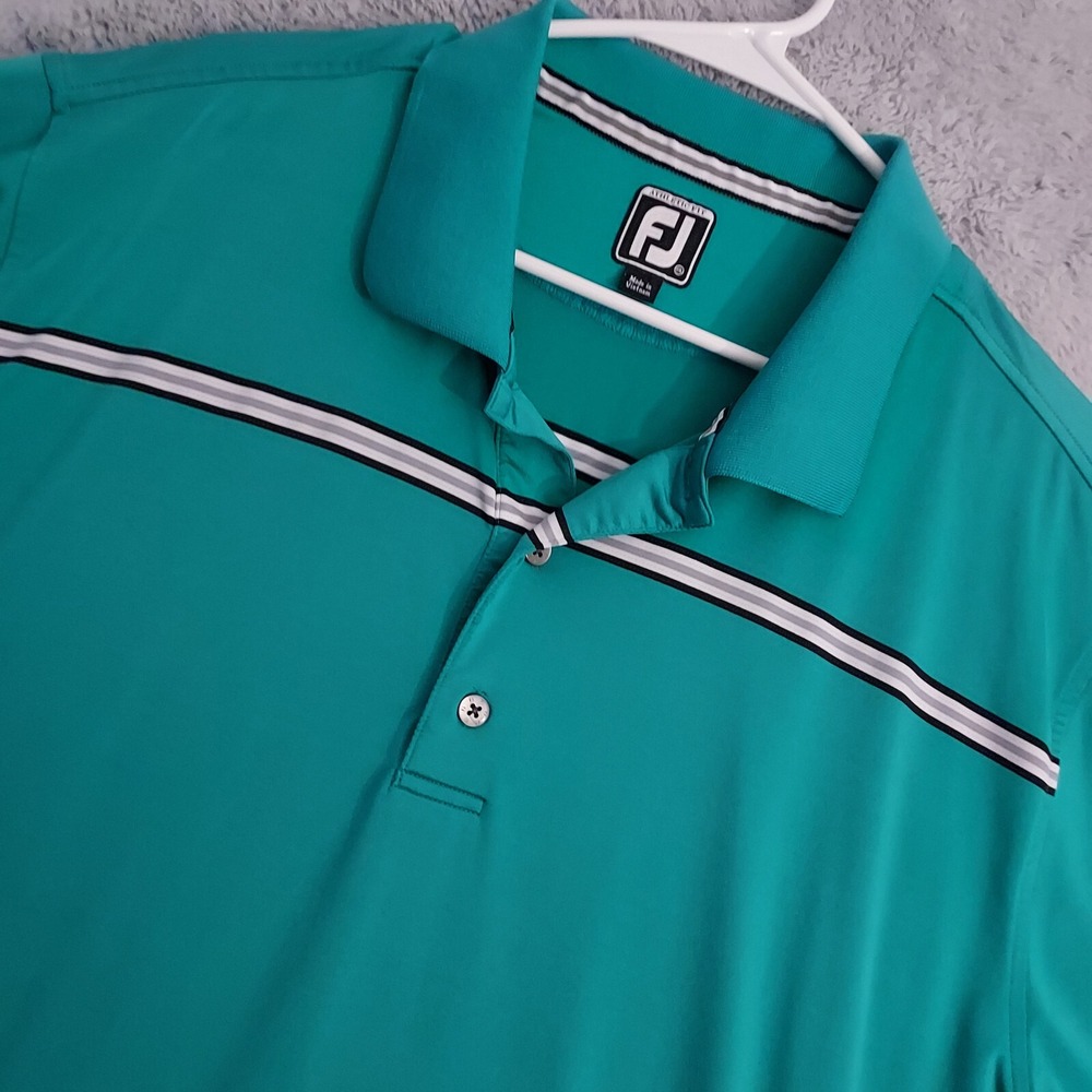 Footjoy Polo Shirt Mens 2XL XXL Athletice Fit Performance Striped Green Stretch